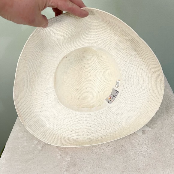 VINTAGE BELMAR New York Women's White Big Bow Straw Bucket Summer Hat - Picture 3 of 5